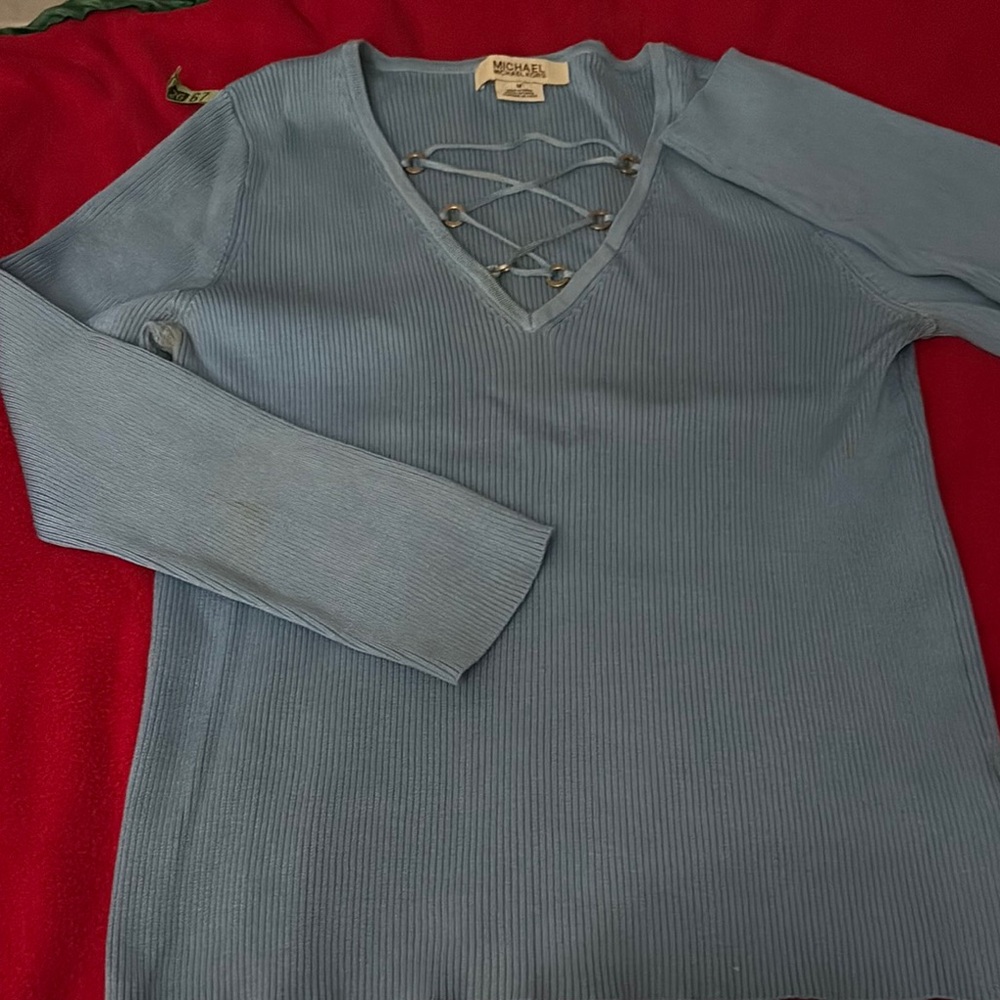 Michael Kors Blue V-Neck Knit Sweater